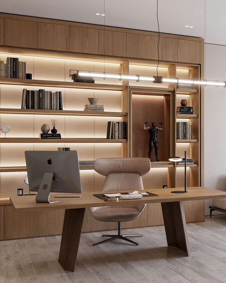 Executive CEO Presidential Office featuring Fluted Wood Acoustic Backdrop with Logo Niche #52